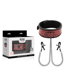 Comprar BEGME - RED EDITION COLLAR CON CADENAS Y PINZAS PEZONES CON FORRO DE NEOPRENO al mejor precio - Envíos Discretos