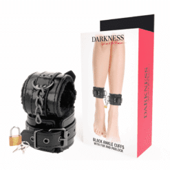 Comprar DARKNESS - ESPOSAS CUERO AJUSTABLES TOBILLOS NEGRO CON CANDADO al mejor precio - Envíos Discretos