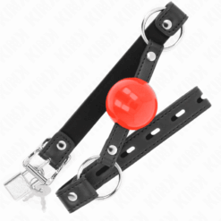 Comprar KINK - MORDAZA DE BOLA 4 CM CON CANDADO BOLA ROJA CORREA NEGRA 60 x 2 CM al mejor precio - Envíos Discretos