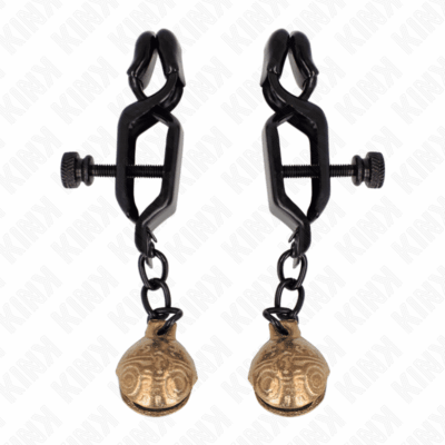 KINK – PINZAS PARA PEZONES PLANAS NEGRO CON CASCABEL 7 CM