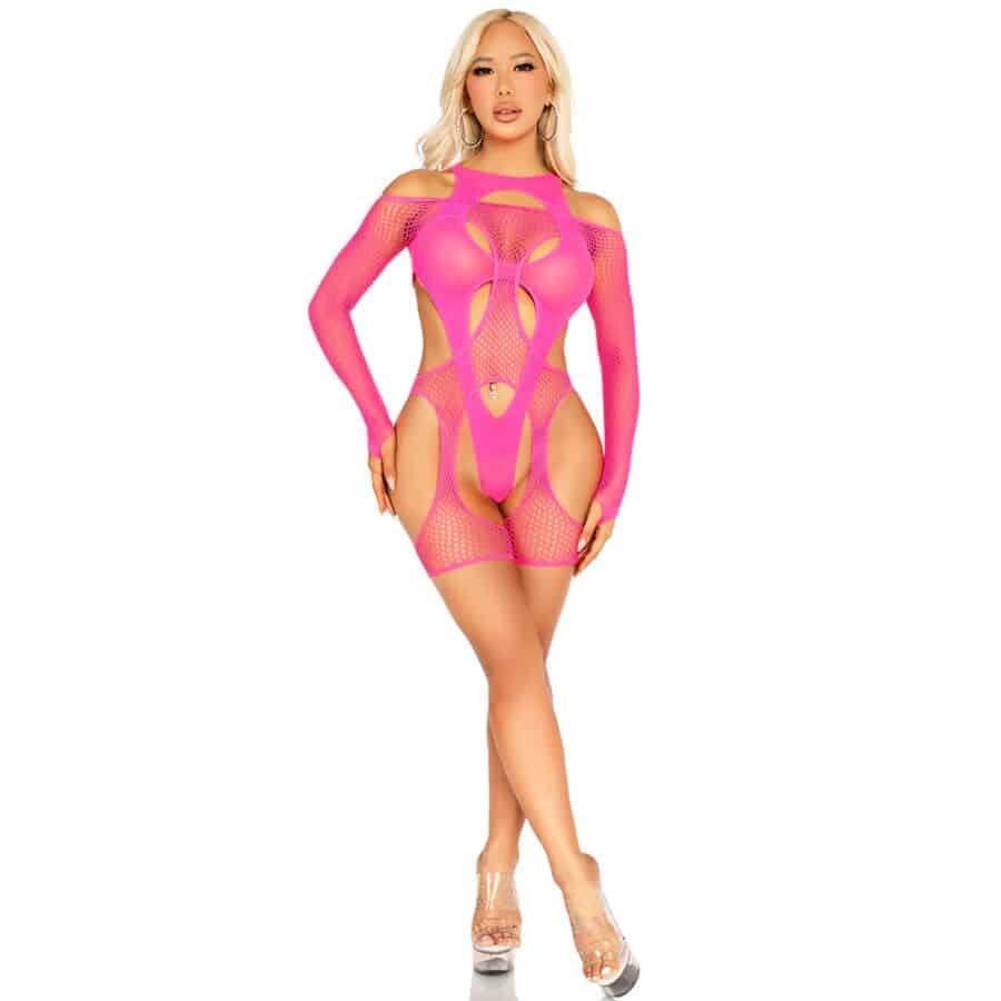 LEG AVENUE - BODY DE REJILLA CON LIGA Y ARNÉS ROSA NEÓN - piKanteo | Despierta tu lado más piKante Comprar LEG AVENUE - BODY DE REJILLA CON LIGA Y ARNÉS ROSA NEÓN al mejor precio - Envíos Discretos