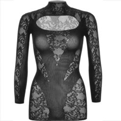 Comprar LEG AVENUE - MINI VESTIDO DE ENCAJE CON MANGA LARGA NEGRO al mejor precio - Envíos Discretos