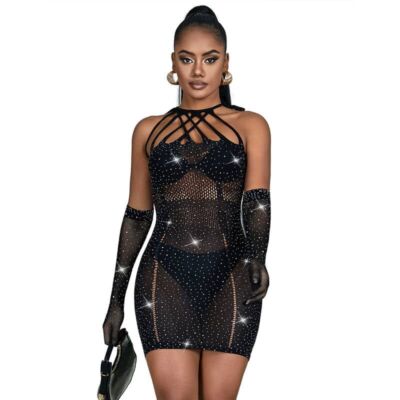 SUBBLIME – 952235 VESTIDO DE REJILLA CON BRILLANTES NEGRO TALLA ÚNICA