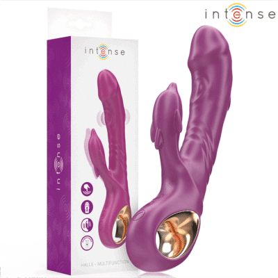 INTENSE – HALLE VIBRADOR MULTIFUNCIÓN CON LENGUA ESTIMULADORA EN FORMA DE DELFÍN MORADO