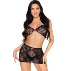 Comprar LEG AVENUE - 81676 SET TOP + MINIFALDA DE ENCAJE NEGRO - TALLA ÚNICA al mejor precio - Envíos Discretos
