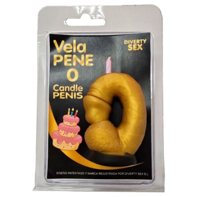 DIABLO PICANTE – VELA PENE EN FORMA DE NÚMERO 0 COLOR DORADO