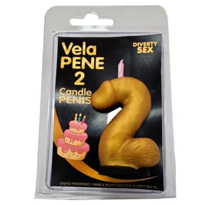 DIABLO PICANTE – VELA PENE EN FORMA DE NÚMERO 2 COLOR DORADO