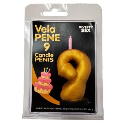 DIABLO PICANTE – VELA PENE EN FORMA DE NÚMERO 9 COLOR DORADO