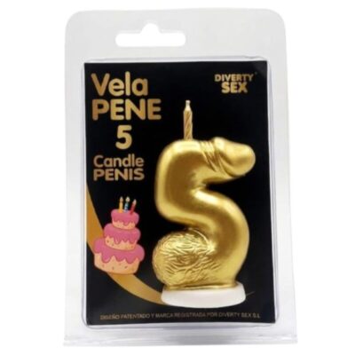 DIABLO PICANTE – VELA PENE EN FORMA DE NÚMERO 5 COLOR DORADO