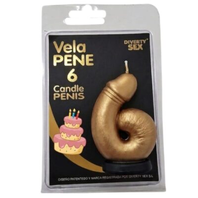 DIABLO PICANTE – VELA PENE EN FORMA DE NÚMERO 6 COLOR DORADO