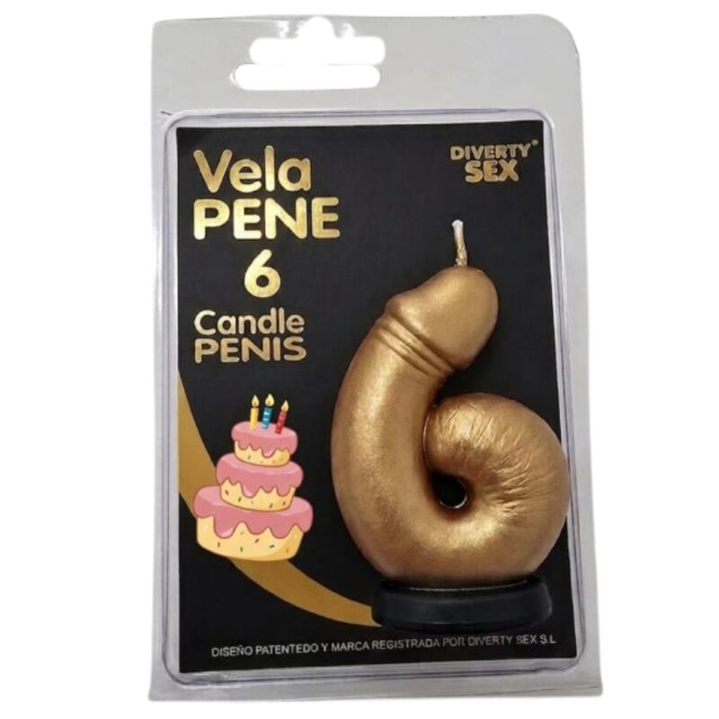 DIABLO PICANTE - VELA PENE EN FORMA DE NÚMERO 6 COLOR DORADO - piKanteo | Despierta tu lado más piKante DIABLO PICANTE - VELA PENE EN FORMA DE NÚMERO 6 COLOR DORADO