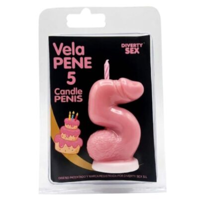 DIABLO PICANTE – VELA PENE EN FORMA DE NÚMERO 5 COLOR ROSA