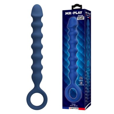 MR PLAY – BOLAS ANALES Y PLUG ANAL SILICONA AZUL -Ø- 3,4 CM – 28,5 CM
