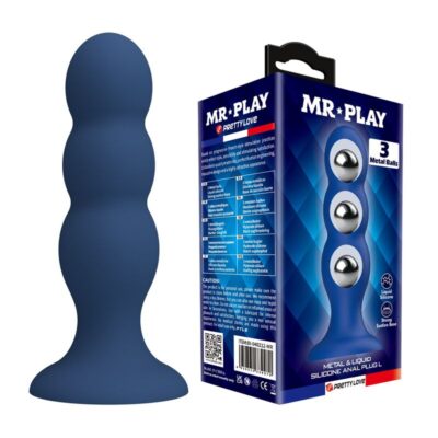 MR PLAY – PLUG ANAL CON 3 BOLAS METÁLICAS Y VENTOSA AZUL
